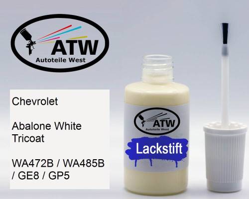 Chevrolet, Abalone White Tricoat, WA472B / WA485B / GE8 / GP5: 20ml Lackstift, von ATW Autoteile West.